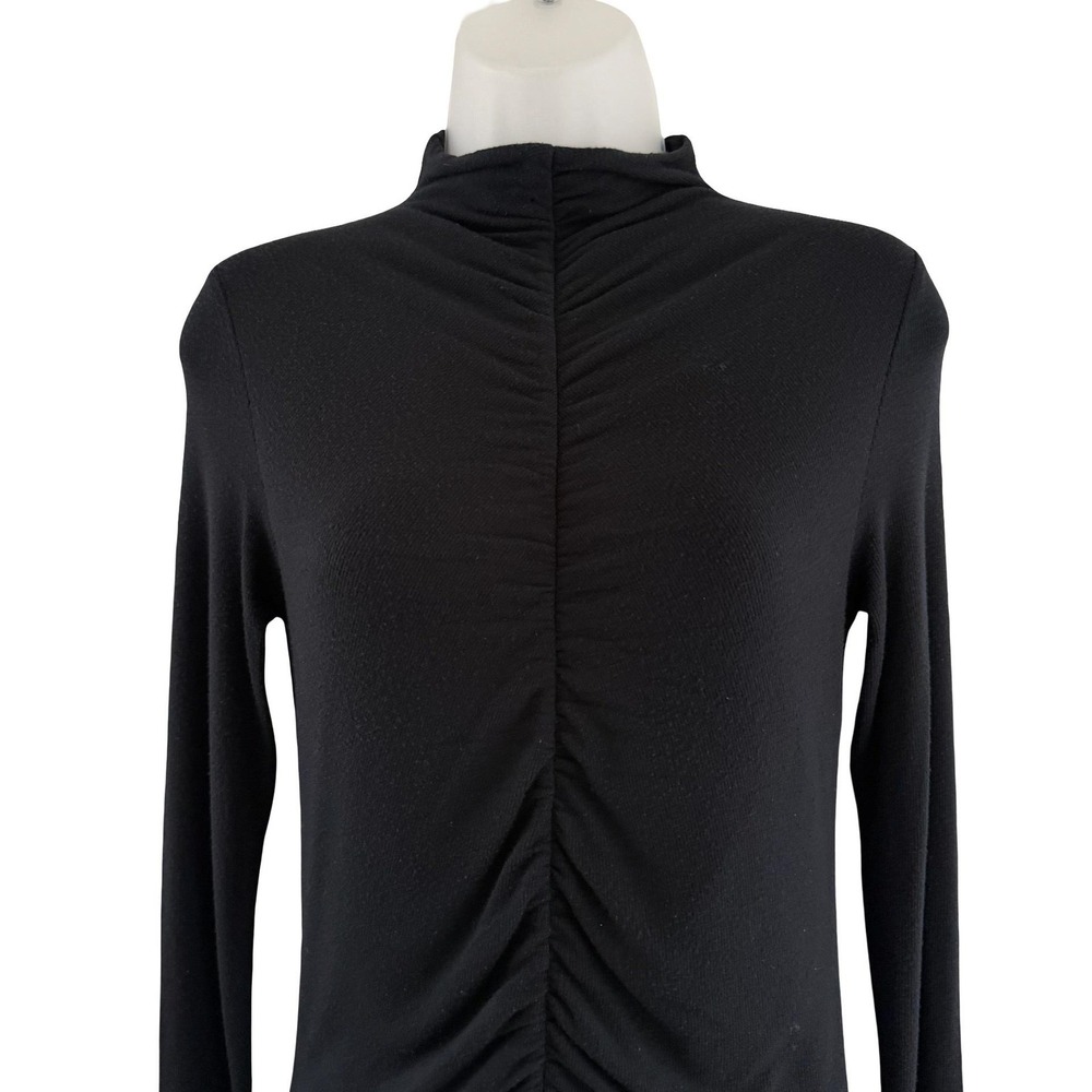 Vintage Veronica Beard Jeans Shirt Womens Small Black Ruched Mock‎ Neck Top Y2K